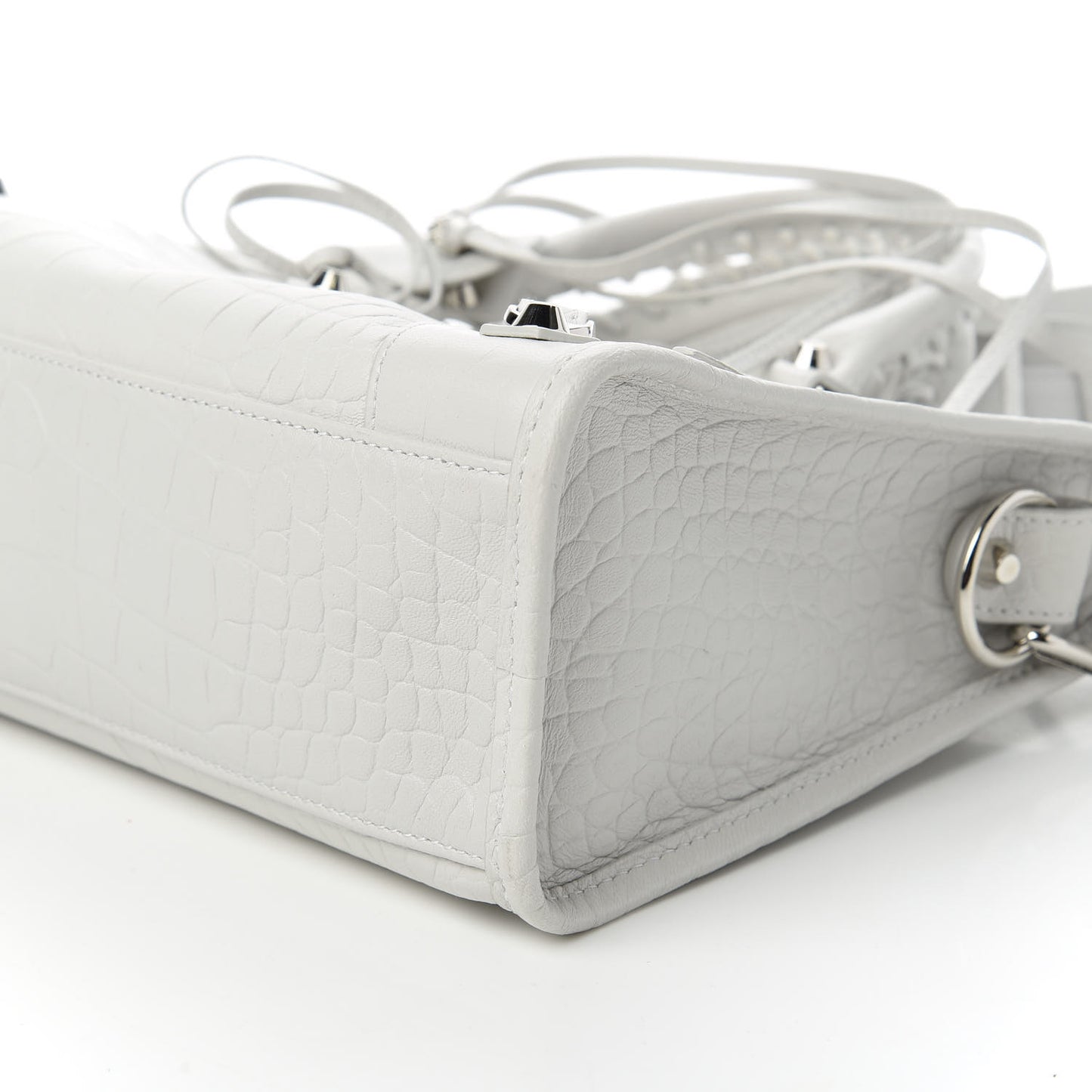 Matte Supple Lambskin Crocodile Embossed Classic Silver Hardware S City White