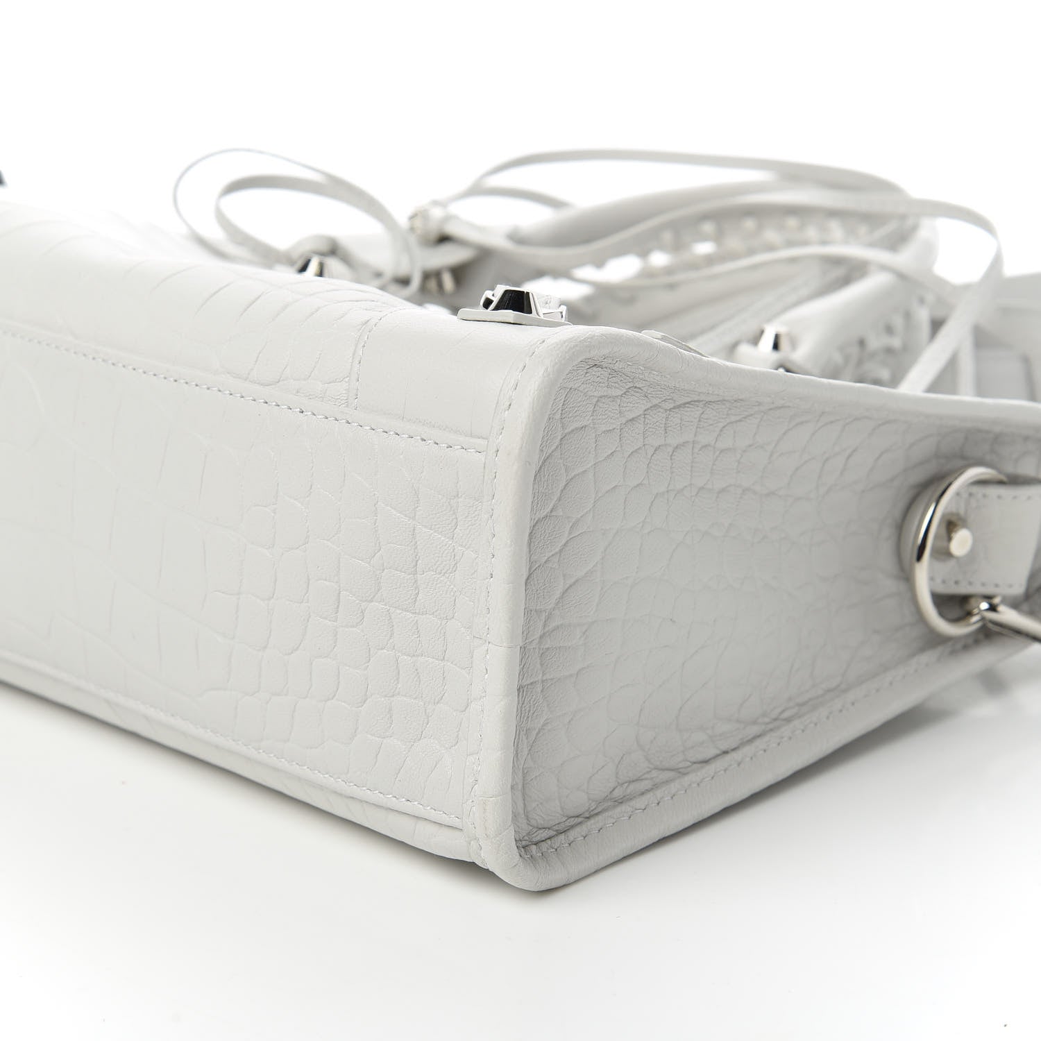 Balenciaga Matte Supple Lambskin Crocodile Embossed Classic Silver Hardware S City White 7 of 10