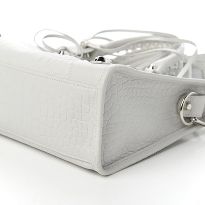 Balenciaga Matte Supple Lambskin Crocodile Embossed Classic Silver Hardware S City White 7 of 10