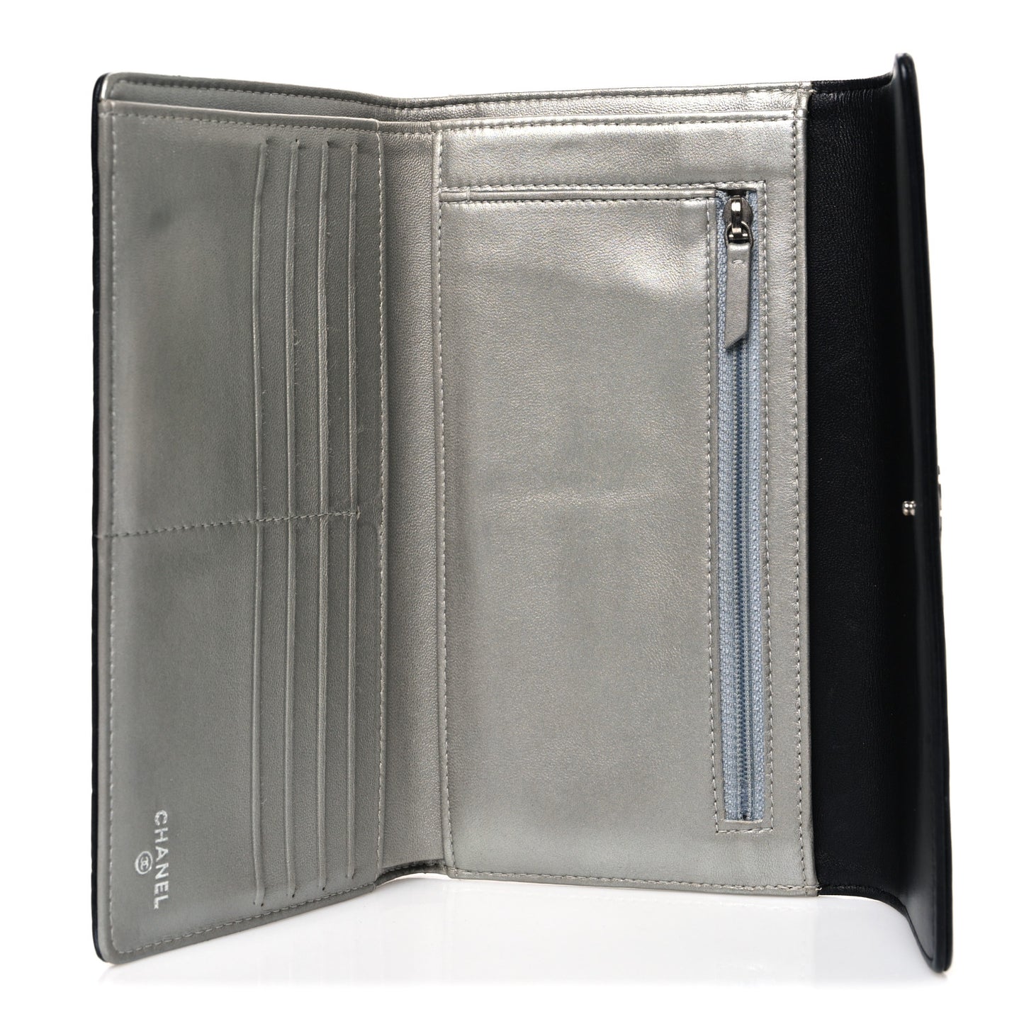 Lambskin Camellia Embossed Large Flap Wallet Black