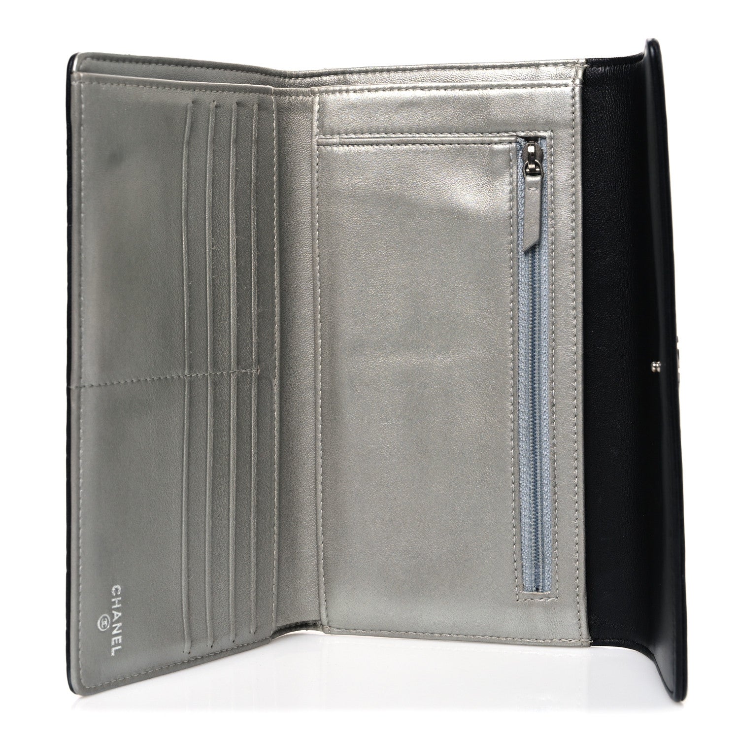 Chanel Lambskin Camellia Embossed Large Flap Wallet Black 5 of 8