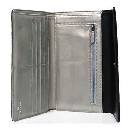 Chanel Lambskin Camellia Embossed Large Flap Wallet Black 5 of 8