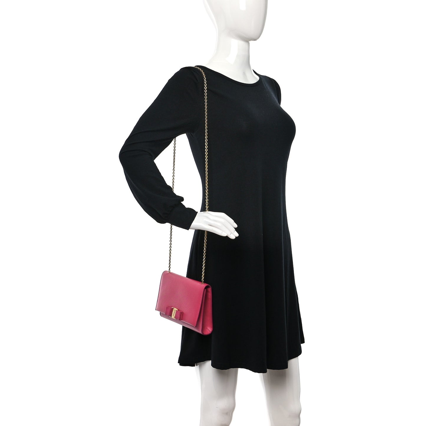 Hammered Calfskin Mini Miss Vara Bow Chain Bag Pink