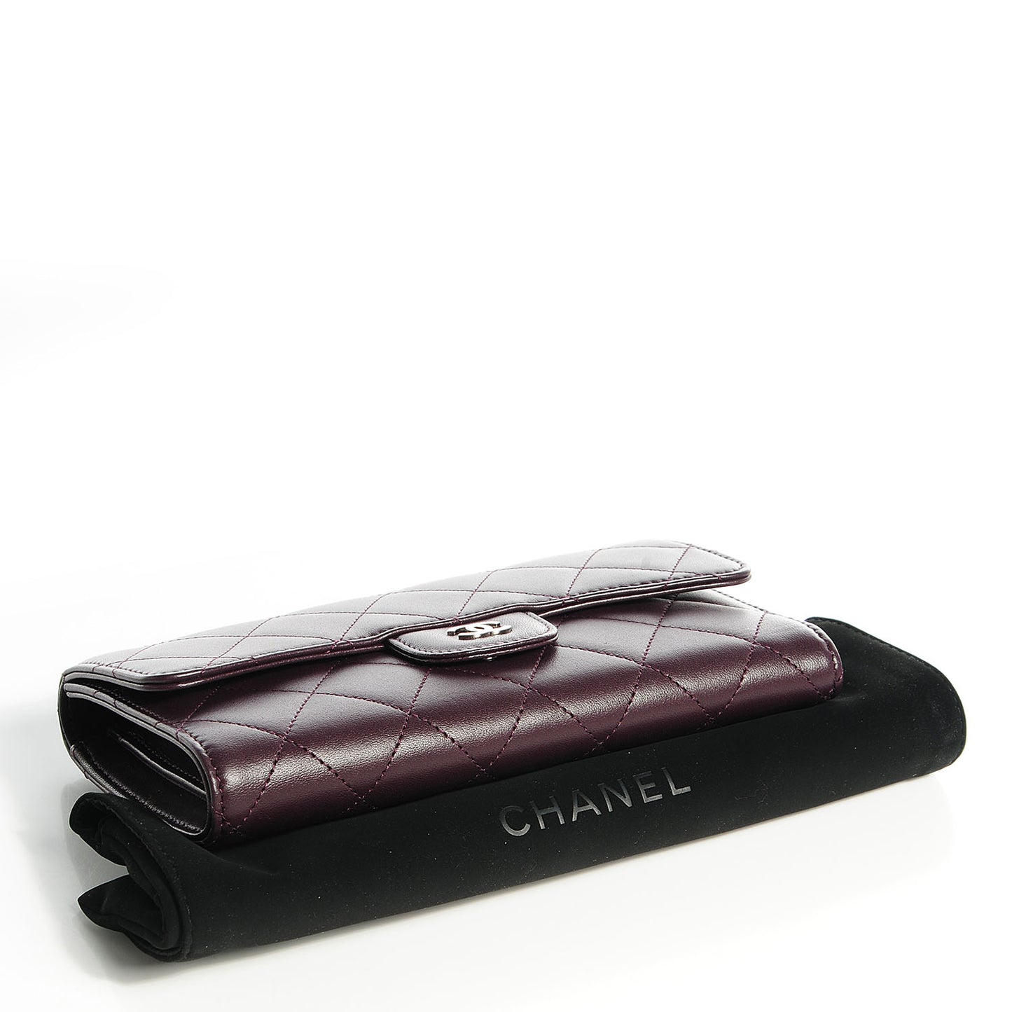 Lambskin Quilted Large Flap Wallet Plum
