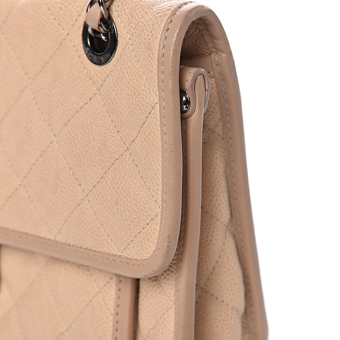 Caviar Quilted Medium French Riviera Flap Beige