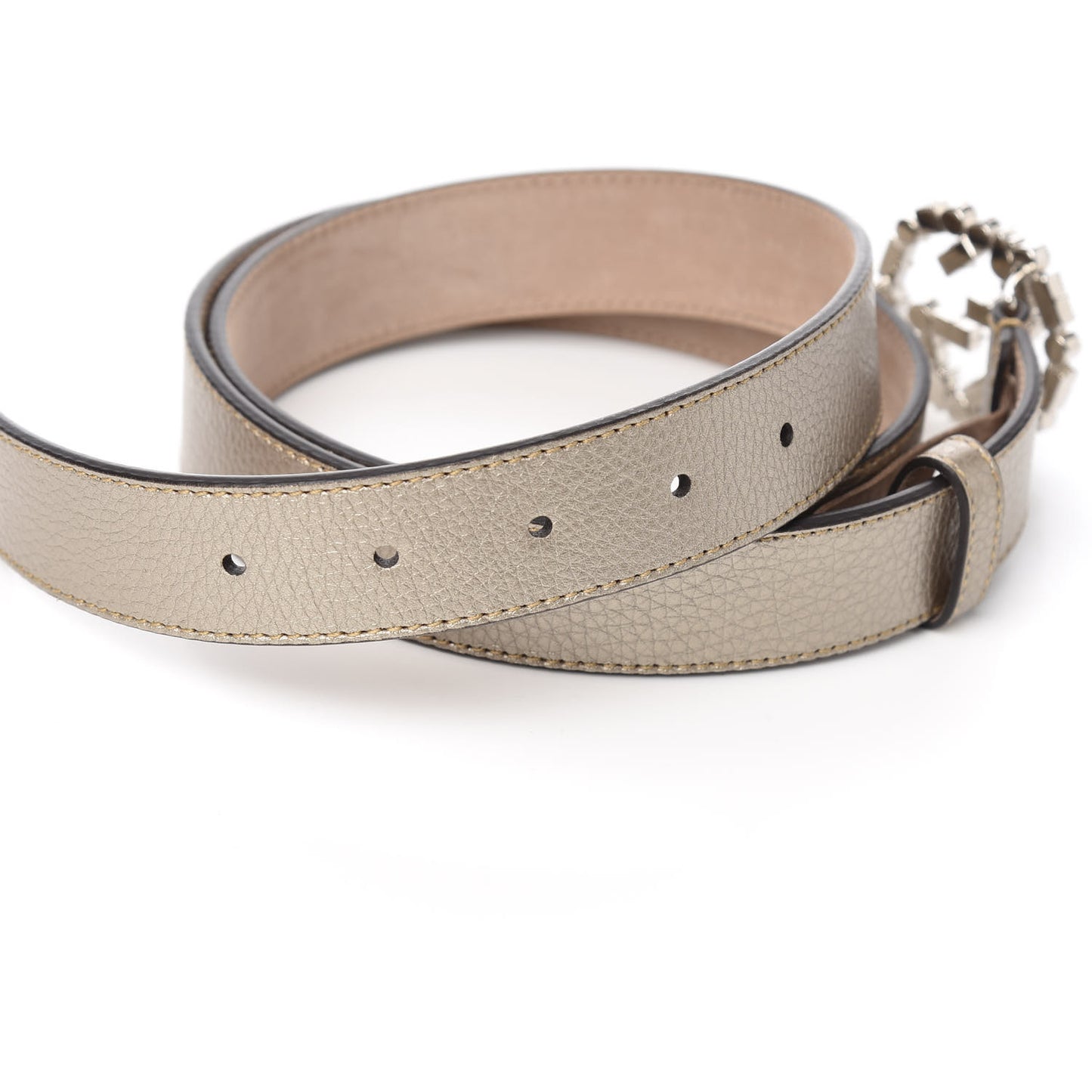 Calfskin Crystal Interlocking G Belt 100 40 Golden Beige