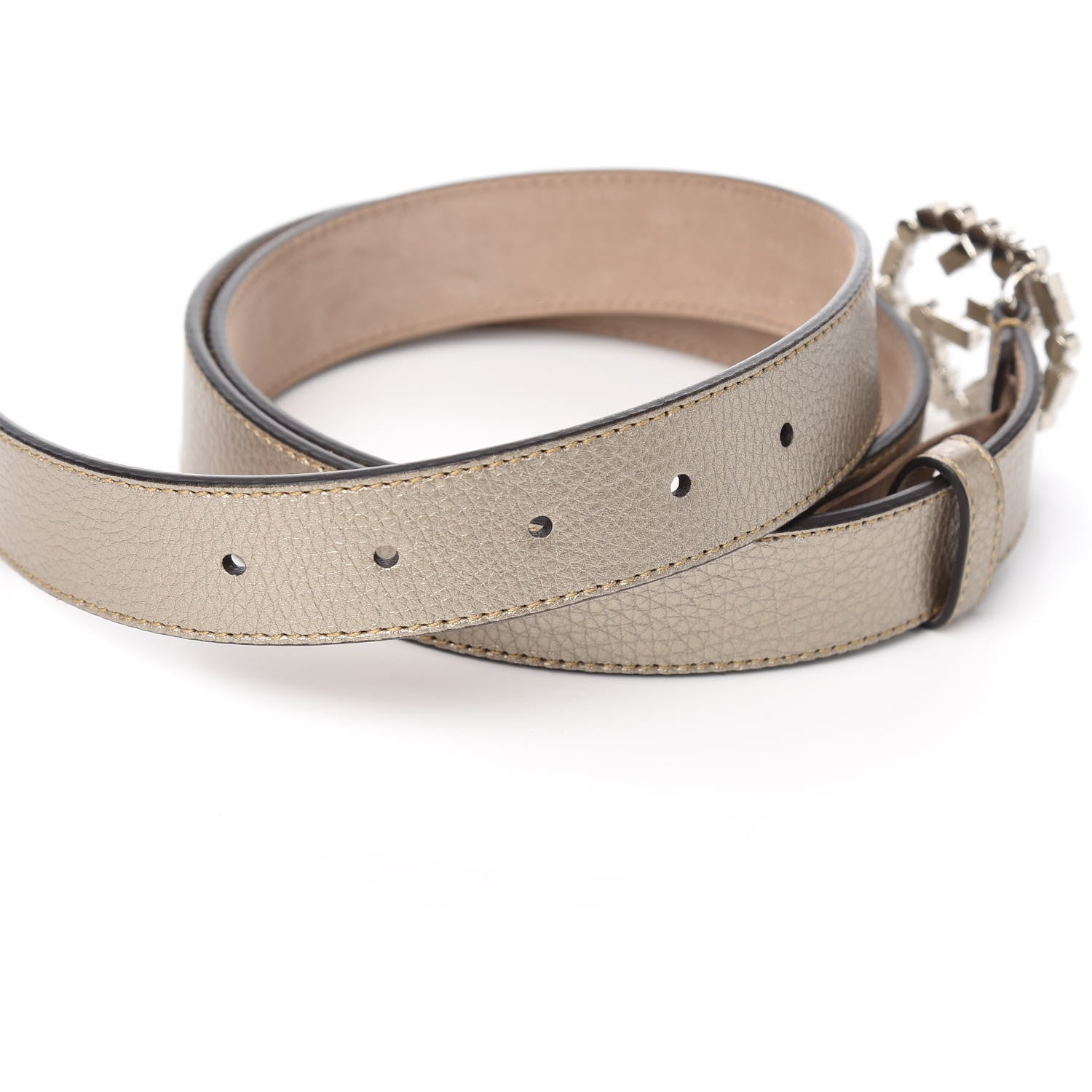 Gucci Calfskin Crystal Interlocking G Belt 100 40 Golden Beige 3 of 5