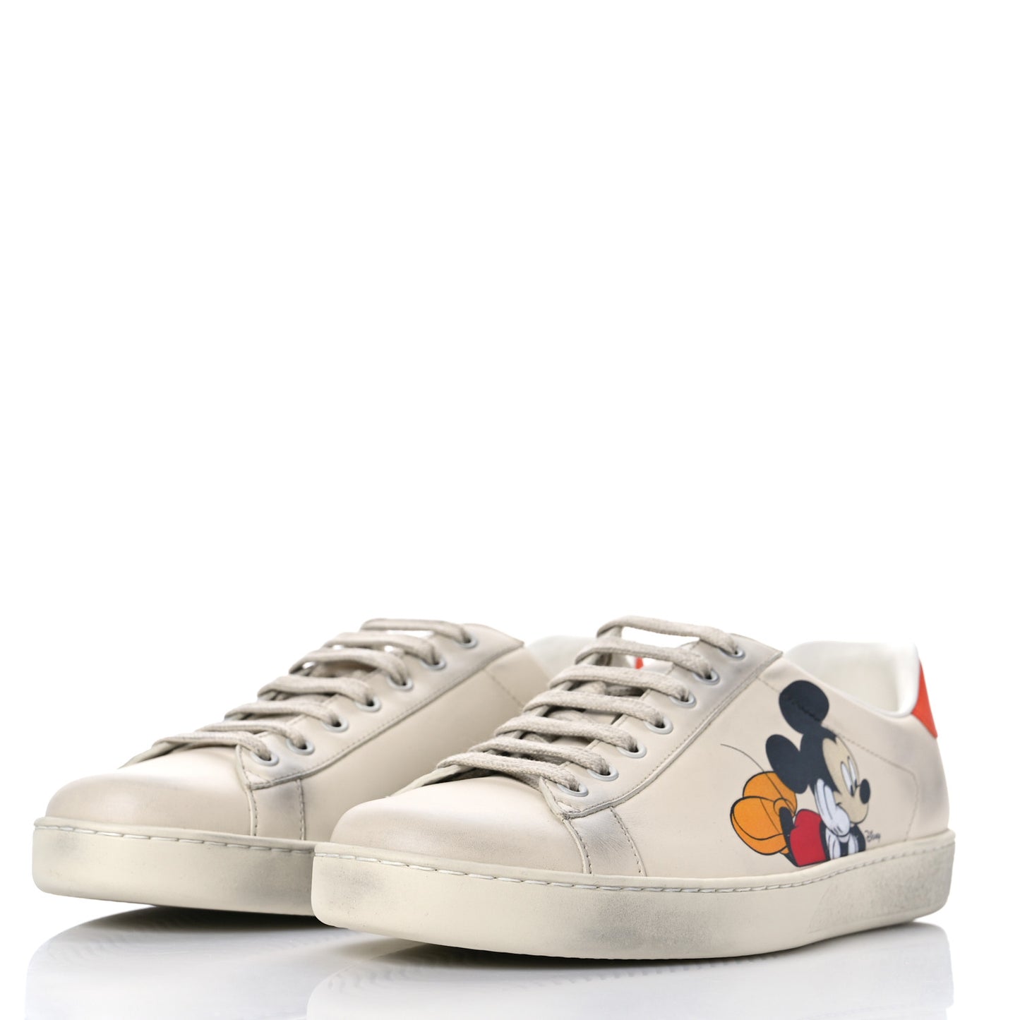 X DISNEY Miro Soft Calfskin Mickey Mouse Print Mens Ace Sneakers 8.5 Ivory Deep Orange