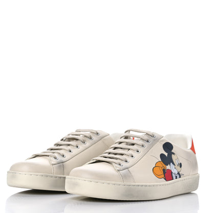 Gucci X DISNEY Miro Soft Calfskin Mickey Mouse Print Mens Ace Sneakers 8.5 Ivory Deep Orange 4 of 13