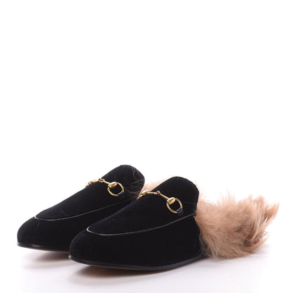 Gucci Velvet Fur Womens Princetown Slippers 39 Black 3 of 10
