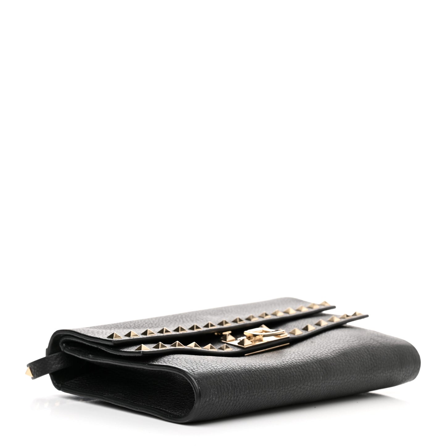 Pebbled Calfskin Rockstud Double Flap Crossbody Bag Black