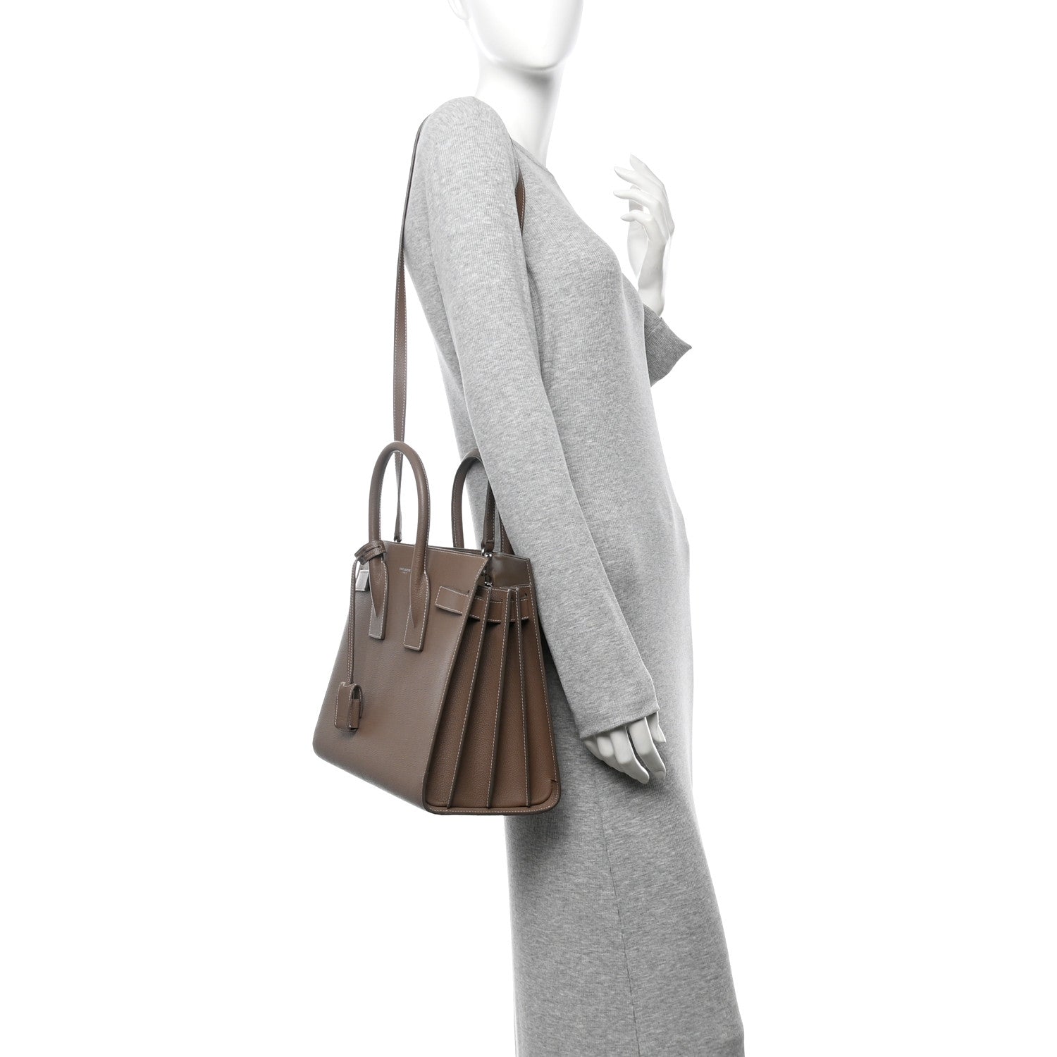Saint Laurent Grained Calfskin Topstitch Small Classic Sac De Jour Taupe 2 of 9