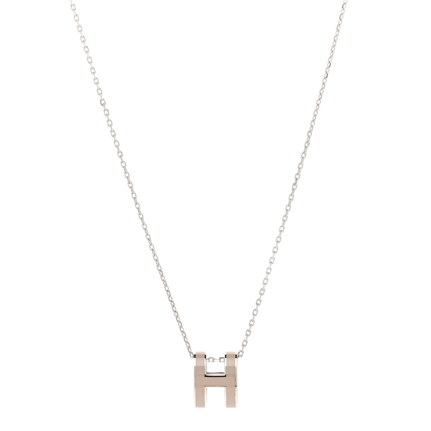 Hermes Lacquered Palladium Pop H Pendant Necklace Marron Glace 1 of 7