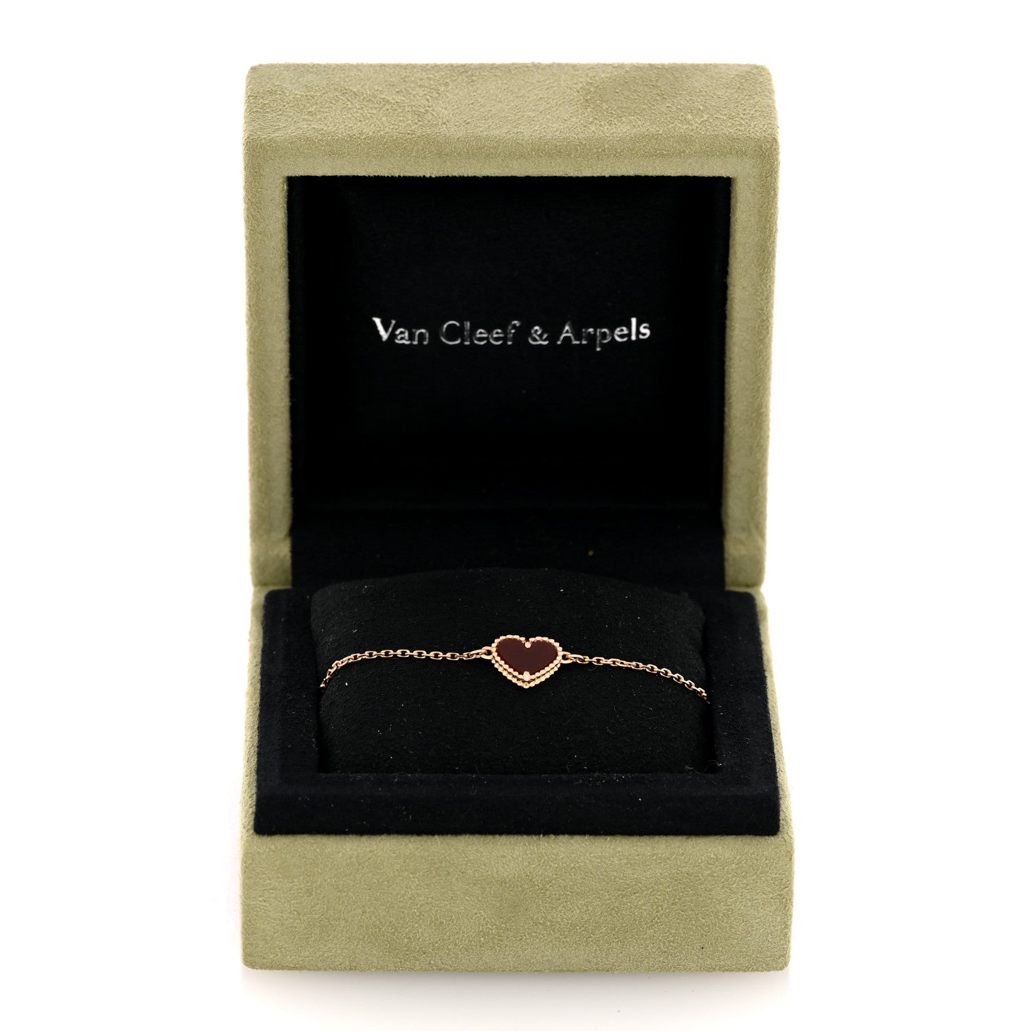 Van Cleef & Arpels 18K Rose Gold Carnelian Sweet Alhambra Heart Bracelet 4 of 4