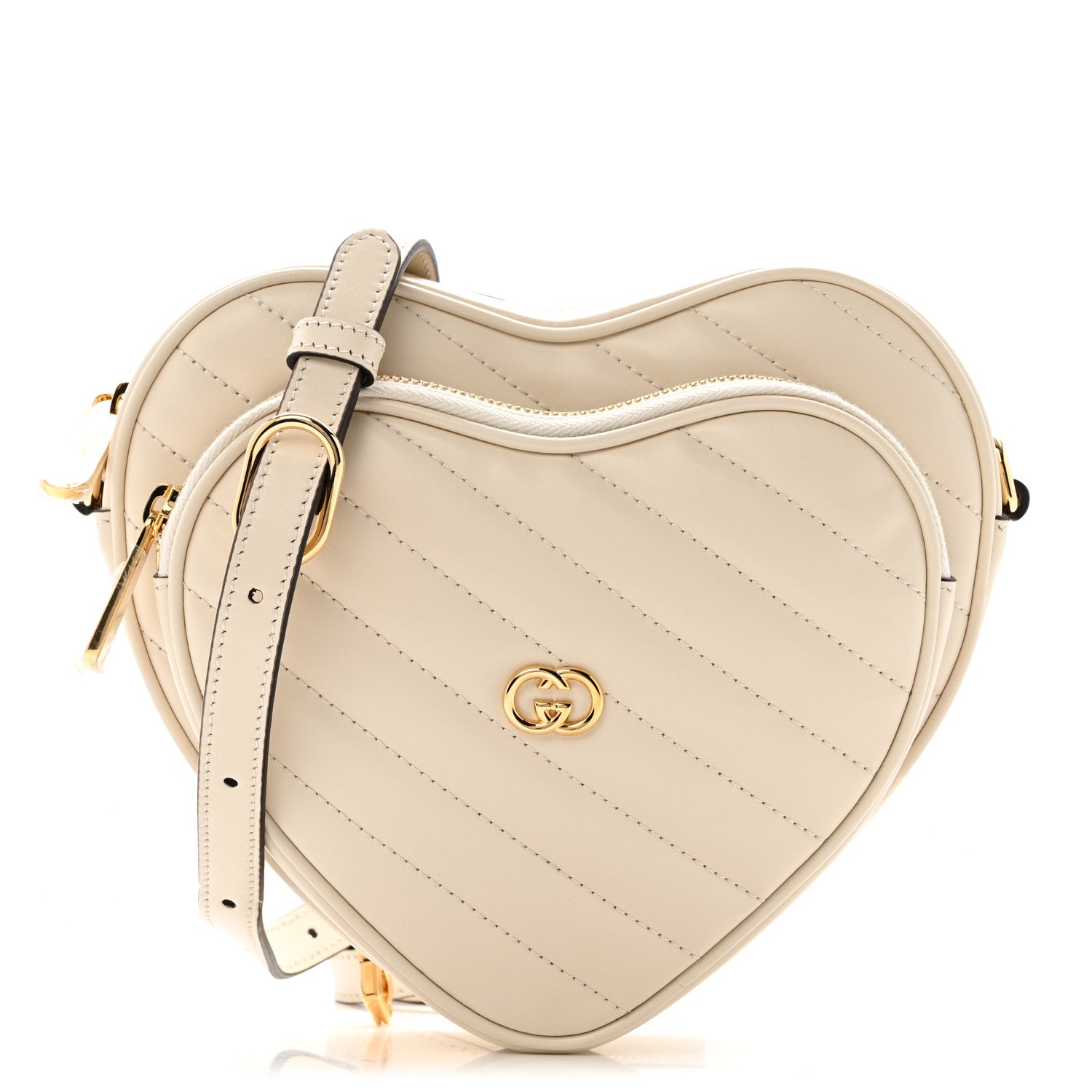 Gucci Calfskin Matelasse Diagonal Mini Interlocking G Heart Shoulder Bag Mystic White 1 of 12