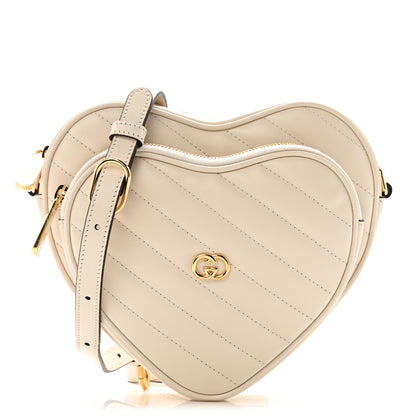 Gucci Calfskin Matelasse Diagonal Mini Interlocking G Heart Shoulder Bag Mystic White 1 of 12