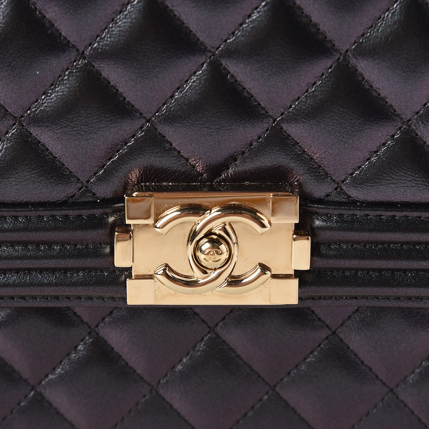 Iridescent Calfskin Quilted North South Boy Flap Black