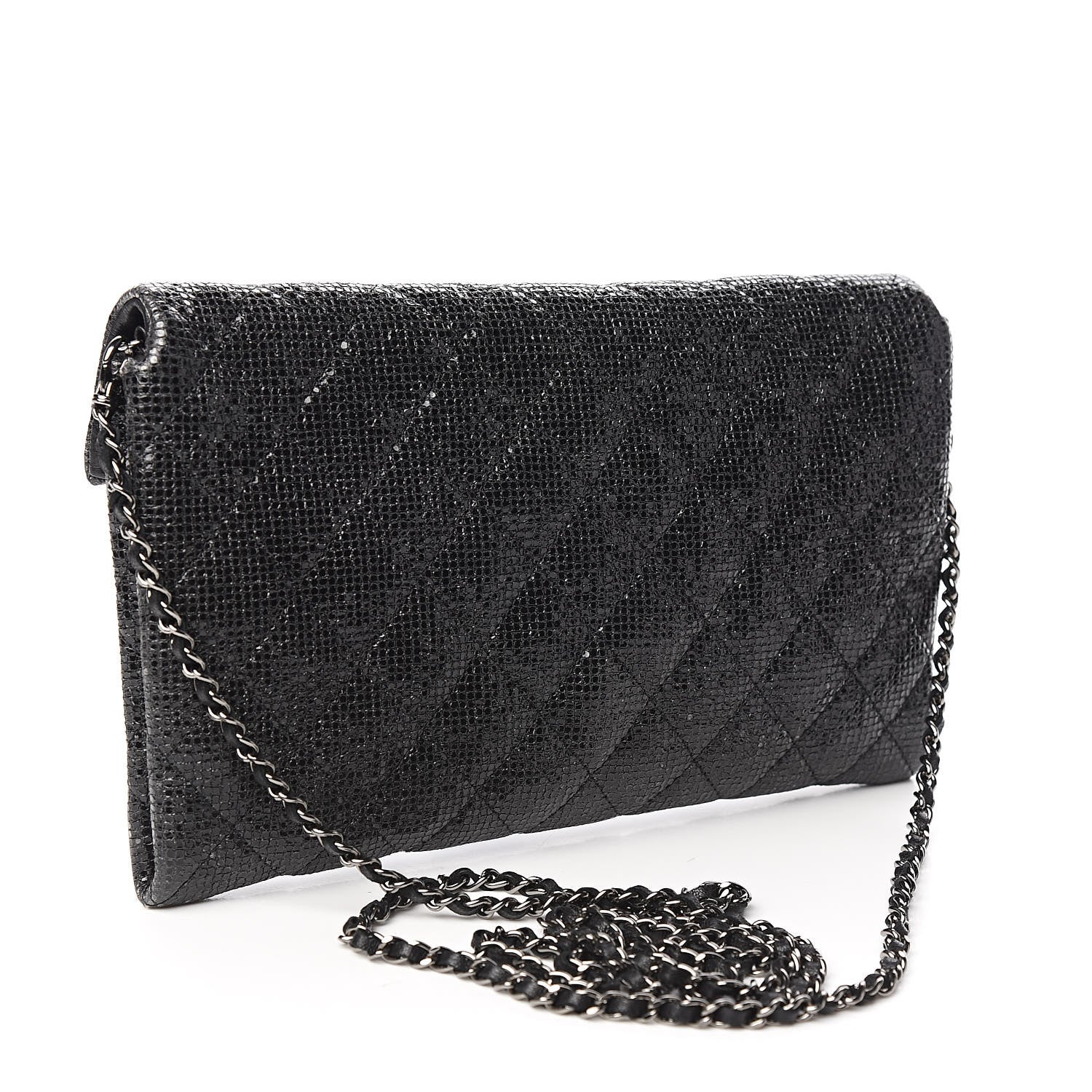 Chanel Iridescent Vinyl Quilted Clutch With Chain Black 3 of 10