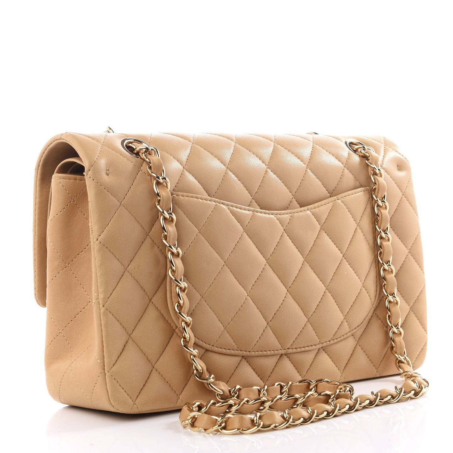 Lambskin Quilted Medium Double Flap Beige
