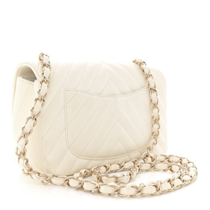 Chanel Lambskin Chevron Quilted Mini Rectangular Flap White 3 of 15