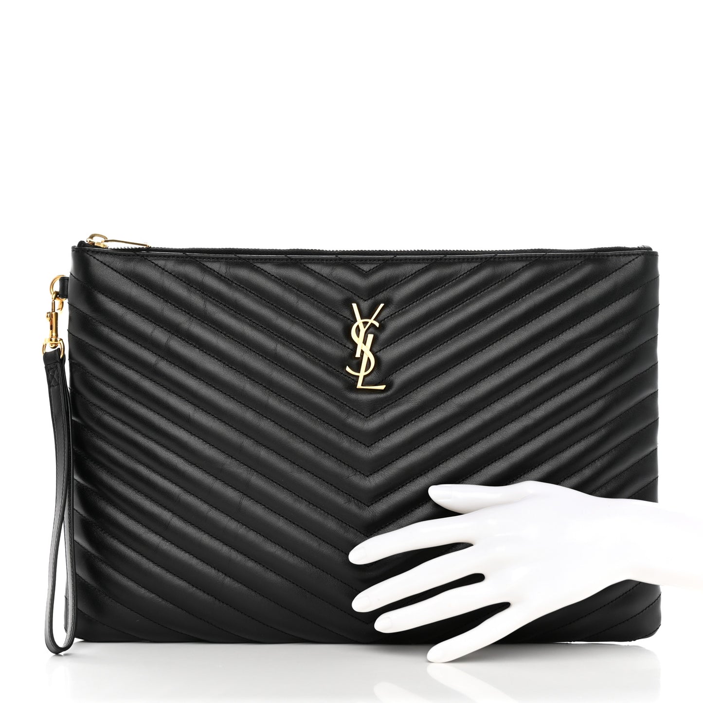 Calfskin Matelasse Chevron Monogram Document Holder Black