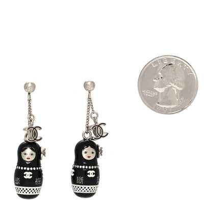 Chanel Resin Matryoshka Russian Doll CC Earrings Black 2 of 4
