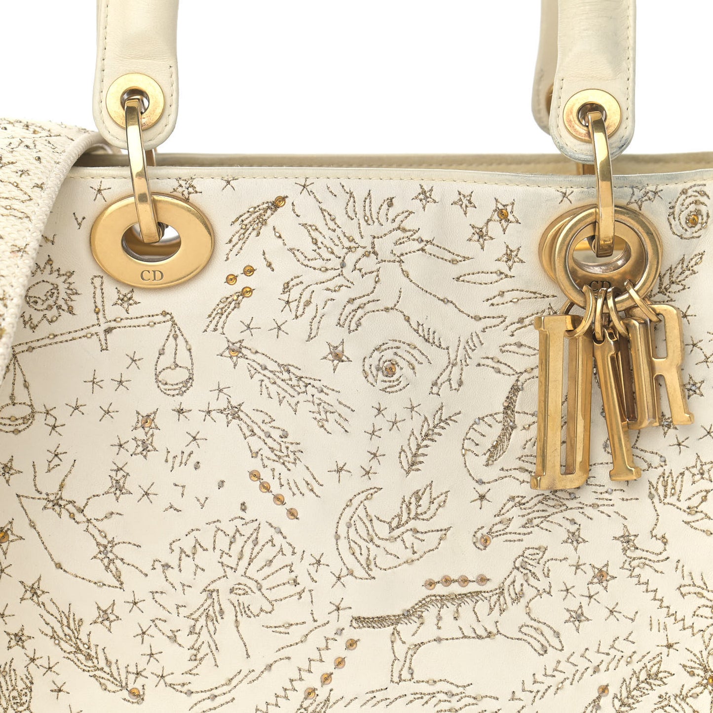 Embroidered Medium Lady Dior White Multicolor