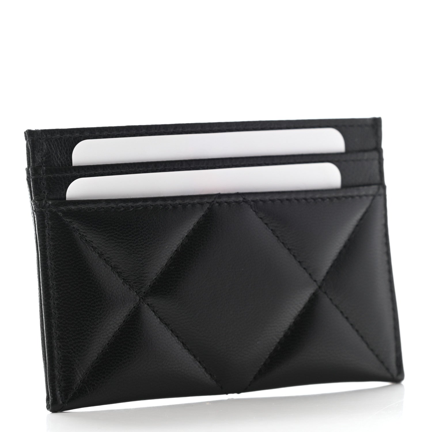 Chanel Shiny Goatskin Quilted Chanel 19 Card Holder Black 3 of 8