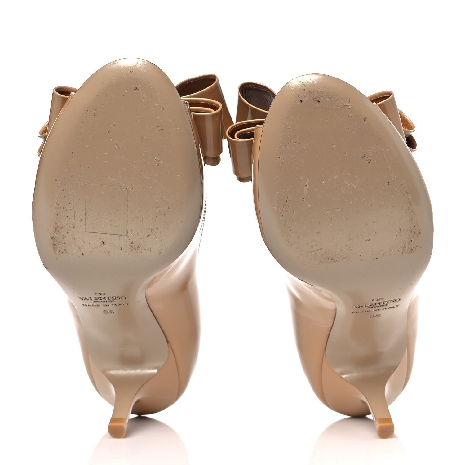 Valentino Garavani Patent Couture Bow Peep Toe Low Heel Pumps 38 Beige 5 of 8