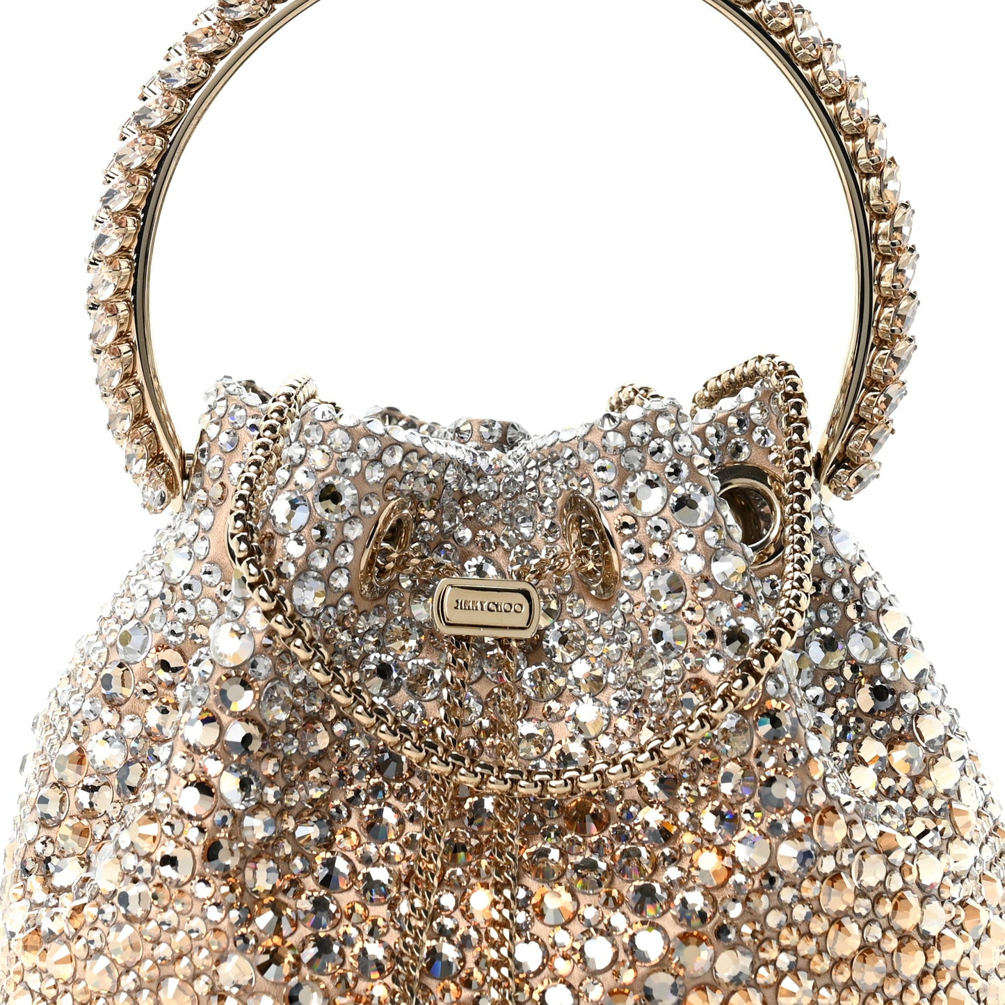 Satin Hotfix Crystal Embellished Bon Bon Bucket Bag Gold Silver