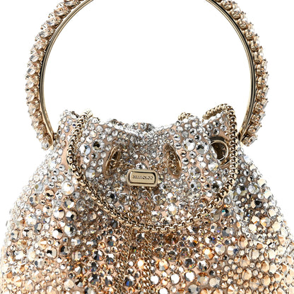Jimmy Choo Satin Hotfix Crystal Embellished Bon Bon Bucket Bag Gold Silver 9 of 12