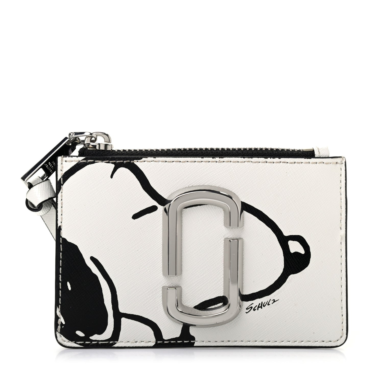 X PEANUTS Saffiano Snoopy Top Zip Multi Wallet White Black