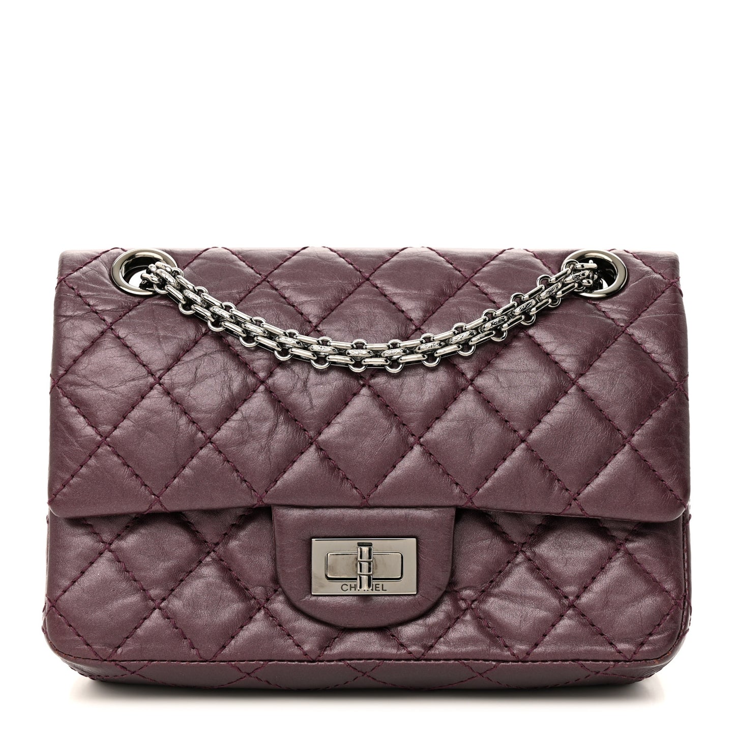 Metallic Calfskin Quilted 2.55 Reissue 224 Flap Purple