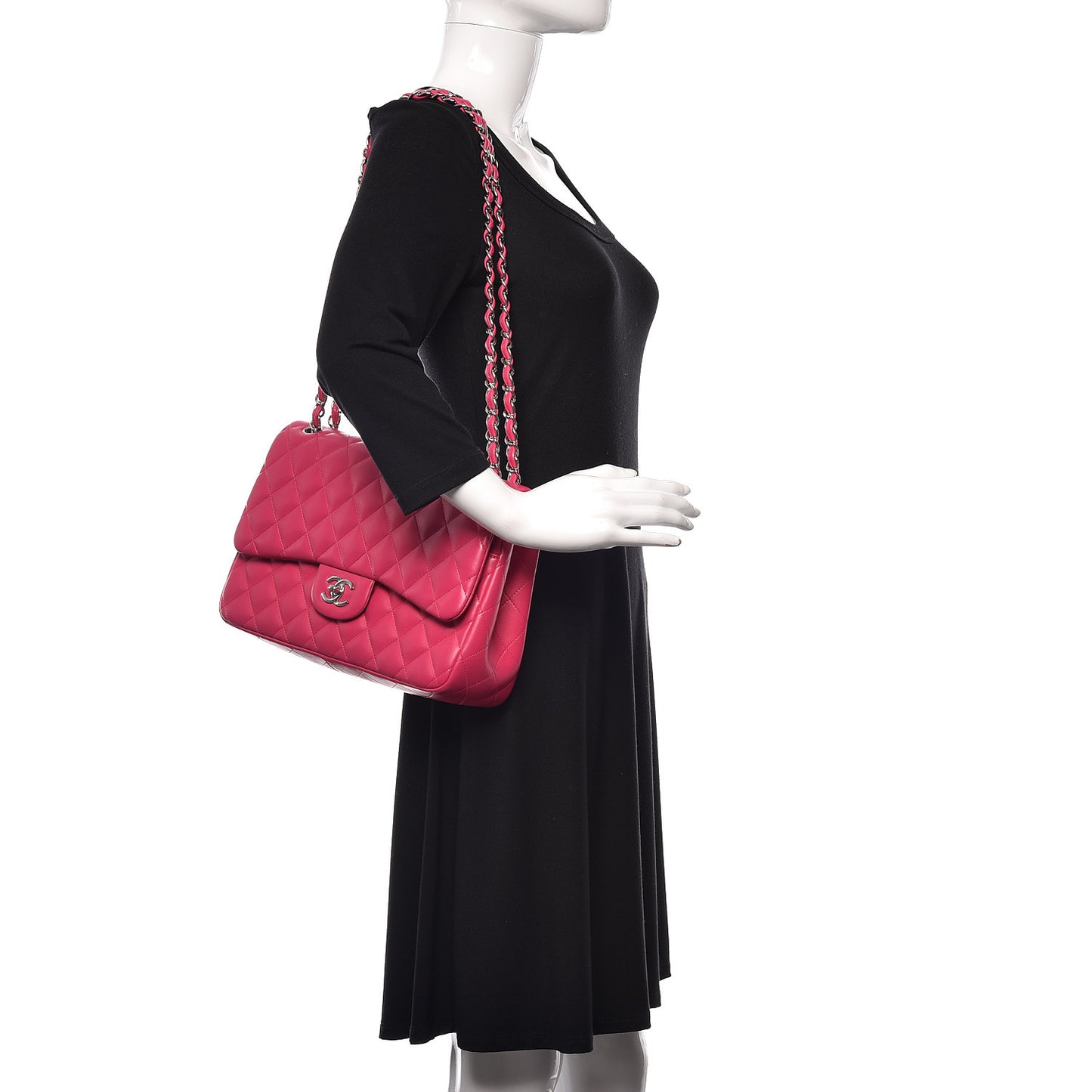 Lambskin Quilted Jumbo Double Flap Fuchsia