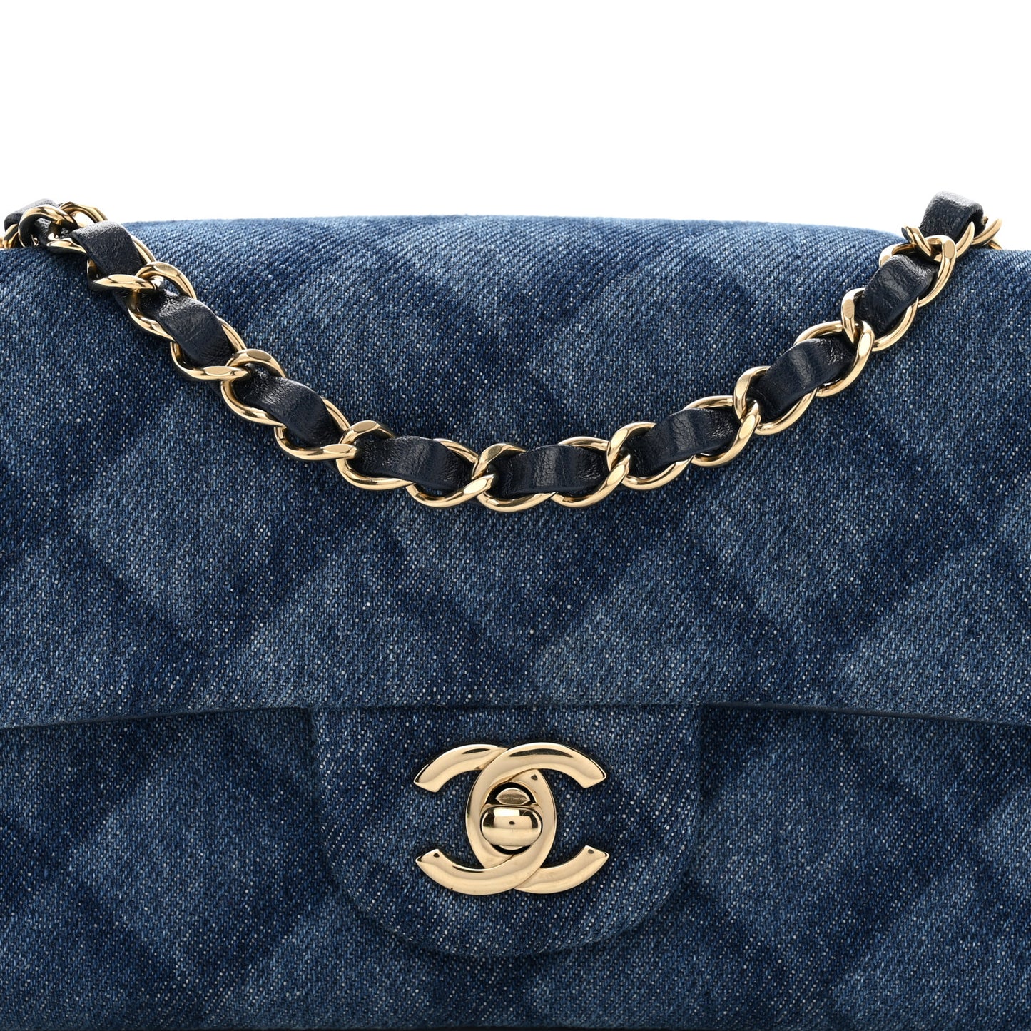 Printed Denim Quilted Mini Rectangular Flap Dark Blue
