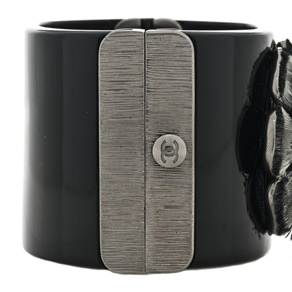 Chanel Resin Crystal Feather CC Camellia Wide Cuff Black 4 of 4