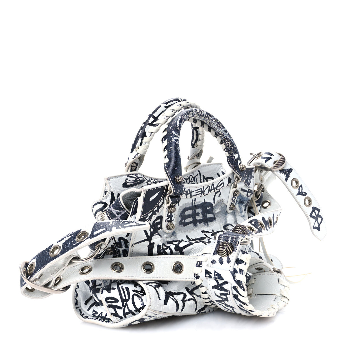 Balenciaga Agneau Arena Graffiti Neo Cagole Handbag XS White Black 4 of 14