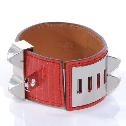 Hermes Shiny Alligator Collier De Chien CDC Bracelet Small Geranium 3 of 6