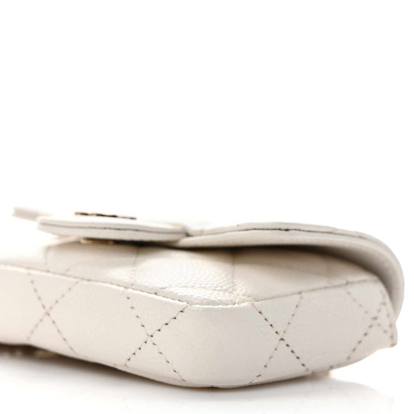 Caviar Quilted Mini Chain Belt Bag White