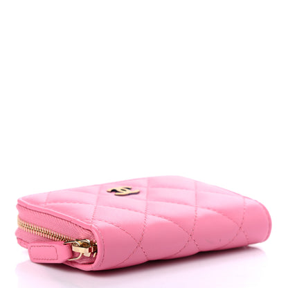 Chanel Lambskin Quilted Zip Around Coin Purse Wallet Pink Yellow 4 of 7