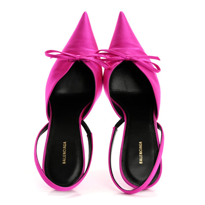 Balenciaga Satin Pointed Toe Knife Slingback Mules 38.5 Rose Fuchsia 2 of 9