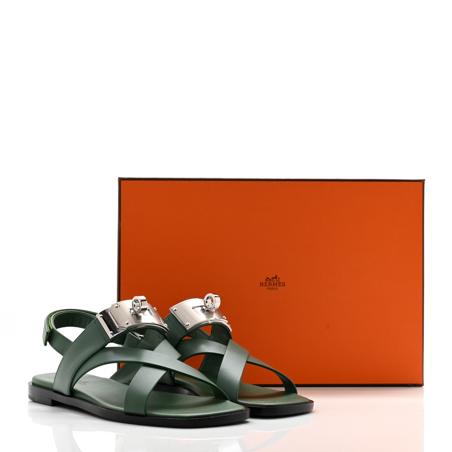 Hermes Calfskin Womens Ines Sandals 36 Vert Lierre 10 of 10