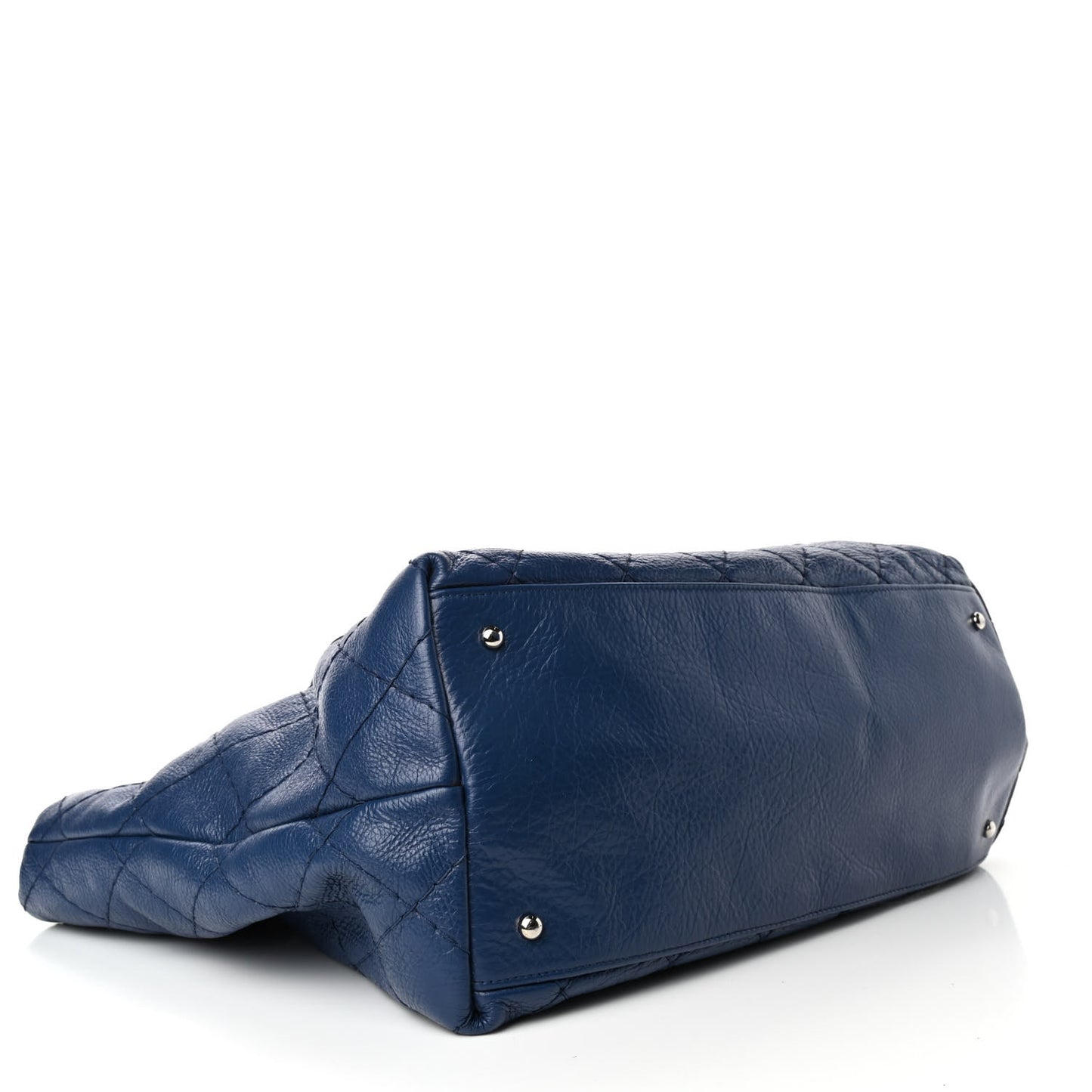Glazed Calfskin Large On The Road Tote Dark Blue