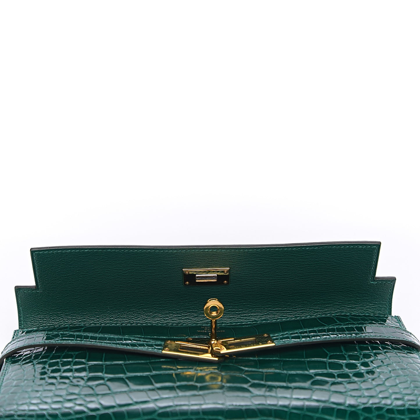 Shiny Alligator Kelly Longue Wallet Vert Emeraude