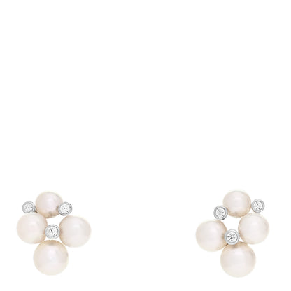 Mikimoto 18K White Gold Diamond 4.75mm-6mm Akoya Pearl Cluster Earrings 1 of 5