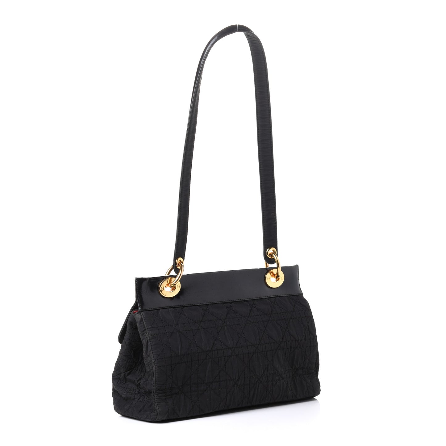Nylon Glazed Calfskin Cannage Shoulder Bag Black