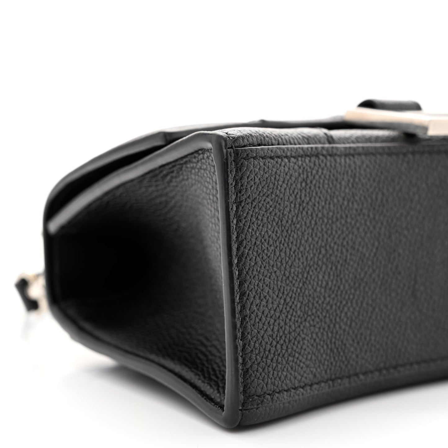 Grained Calfskin Hourglass Top Handle Bag XS Black