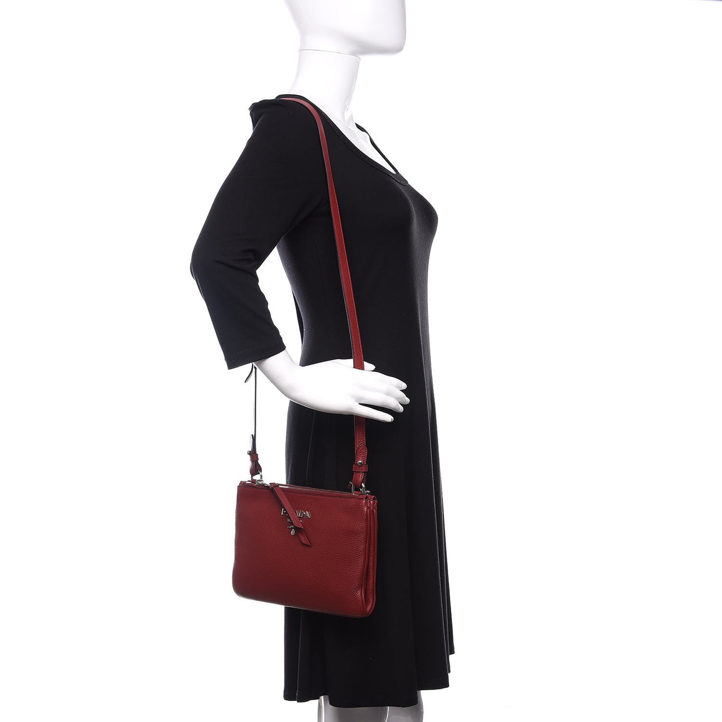 Vitello Phenix Double Zip Crossbody Bag Rubino