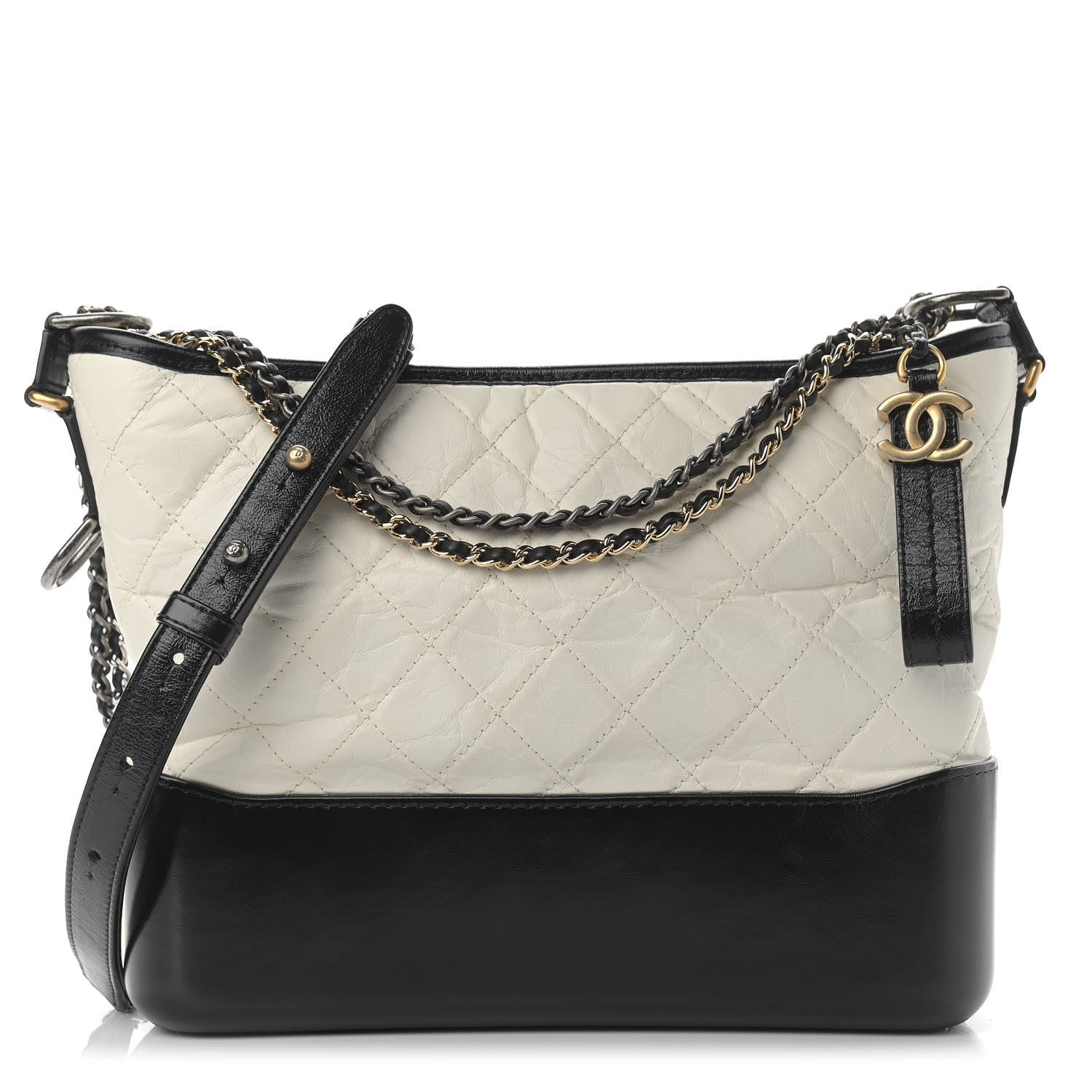 Chanel Aged Calfskin Quilted Medium Gabrielle Hobo Black White 1 of 10