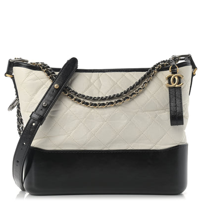 Chanel Aged Calfskin Quilted Medium Gabrielle Hobo Black White 1 of 10